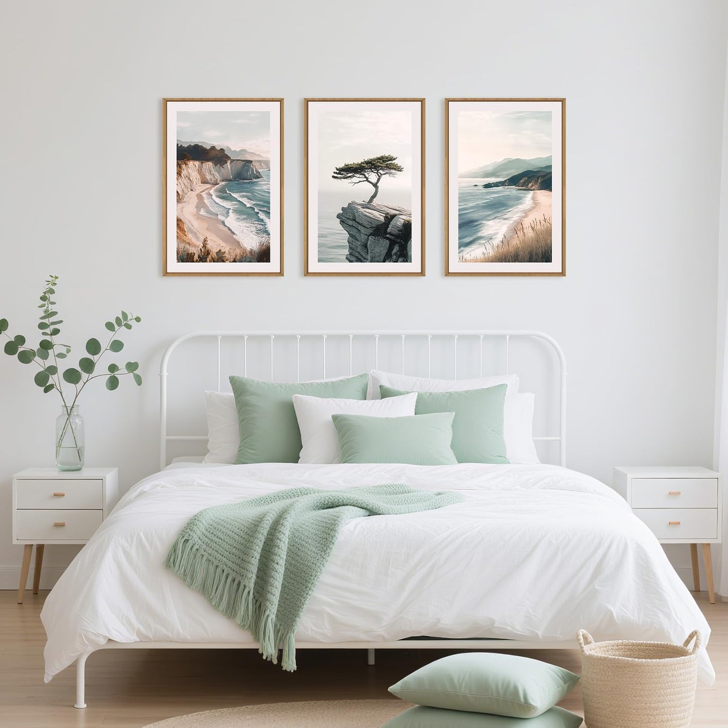 Amalfi Coastal Beach Framed Canvas Wall Art Set, Summer Ocean Wall Decor, Southwestern Beach Wall
