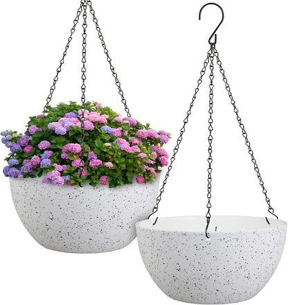 12 inch Large Hanging Planters for Indoor Outdoor Plants, 2 Pack Hanging Flower Pots with Drainage