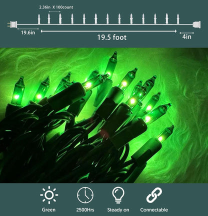 HISHINY Green String Lights 100 Count Mini St Patricks Decorations Lights with Green Wire for