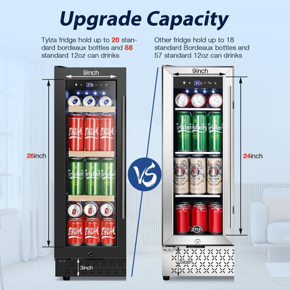 Tylza 24 Inch Wine and Beverage Refrigerator, Dual Zone Wine Beverage Cooler 24" with French Door