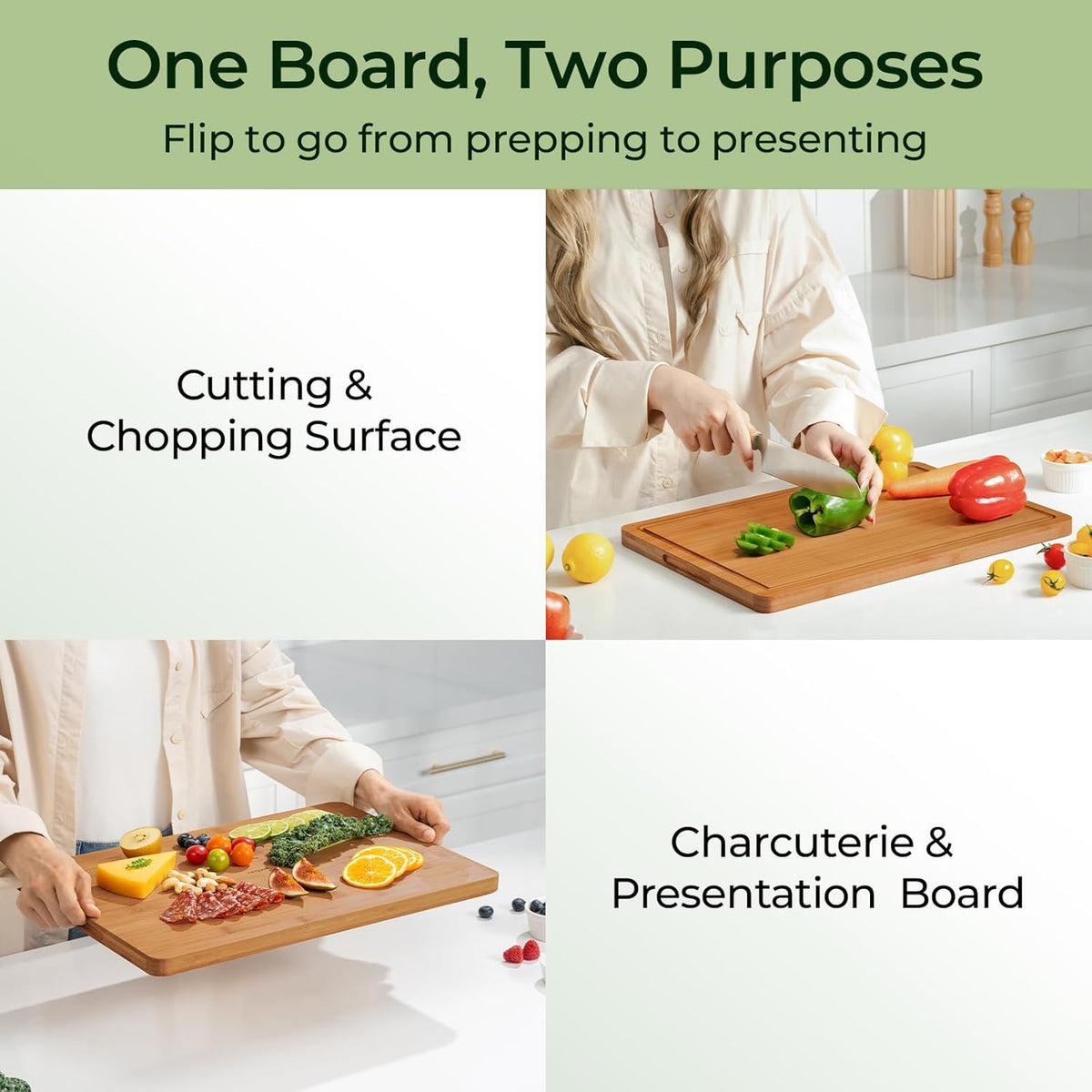 Extra Large Bamboo Cutting Board for Kitchen - 18 Inch Wood XL Cutting Boards with Juice Groove and