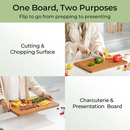 Extra Large Bamboo Cutting Board for Kitchen - 18 Inch Wood XL Cutting Boards with Juice Groove and