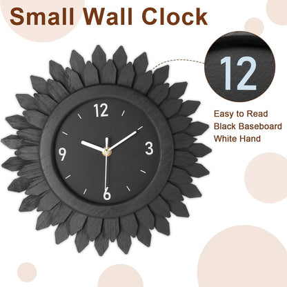 Honiway Wall Clock Battery Operated 12 Inch Rustic Wooden Boho Sunburst Decorative Wall Clock