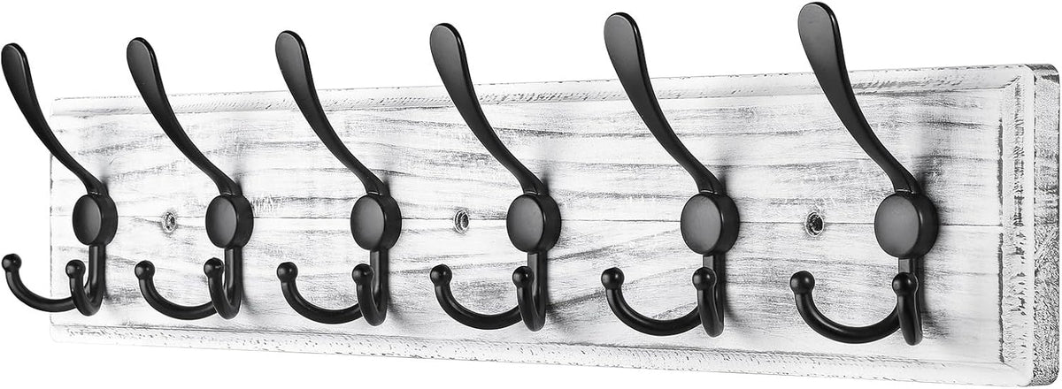 Coat Rack Wall Mount, Wooden Heavy Duty Coat Rack for Wall,6 Triple Coat Hanger Hooks for Hanging