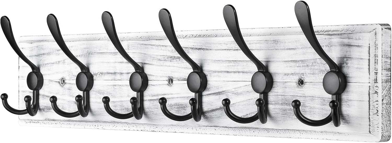 Coat Rack Wall Mount, Wooden Heavy Duty Coat Rack for Wall,6 Triple Coat Hanger Hooks for Hanging