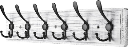 Coat Rack Wall Mount, Wooden Heavy Duty Coat Rack for Wall,6 Triple Coat Hanger Hooks for Hanging