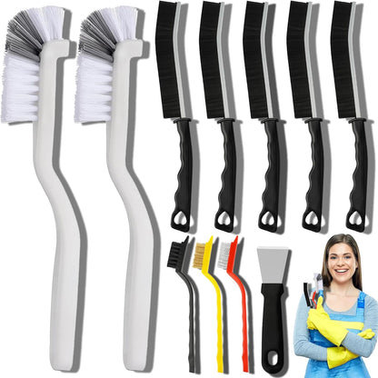 11Pcs Crevice Cleaning Brush Set, Hard Bristle Cleaning Supplies for Kitchen, Bathroom, Corner