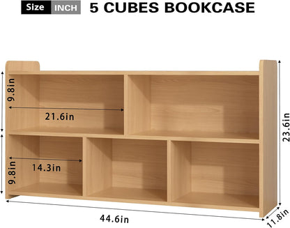 Book Shelf, 5 Cubes Storage Organizer, Open Shelf Wooden Bookcase, Freestanding Log Bookshelf Cube