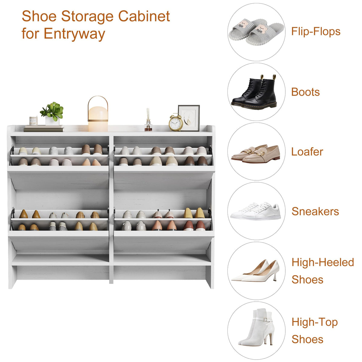 GarveeHome Shoe Cabinet with 4 Flip Drawers, Wooden Shoe Organizer Cabinet with Adjustable Shelf