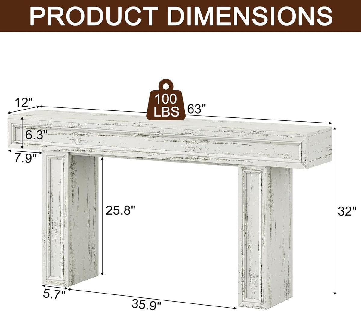 Rresyet 63 Inch Long Console Table, Sofa Table Behind Sofa, Wooden Entryway Table, Farmhouse