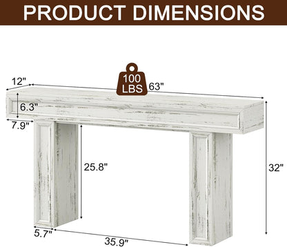 Rresyet 63 Inch Long Console Table, Sofa Table Behind Sofa, Wooden Entryway Table, Farmhouse