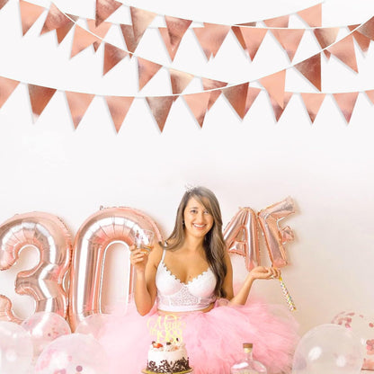 Rose Gold Party Decorations Metallic Fabric Triangle Pennant Banner Blush Pink Flag Bunting Garland