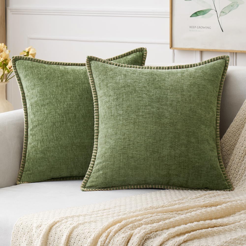 MIULEE Pack of 2 Couch Throw Pillow Covers 24x24 Inch Sage Green Farmhouse Decorative Pillow Covers