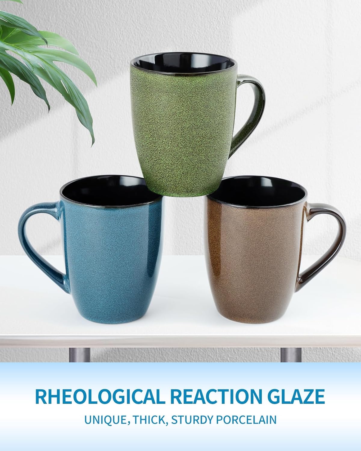 Ceramic Coffee Mugs 12oz, Set of 6 - Large With Handle for Men, Women, Dad, Mom - Modern Cups for