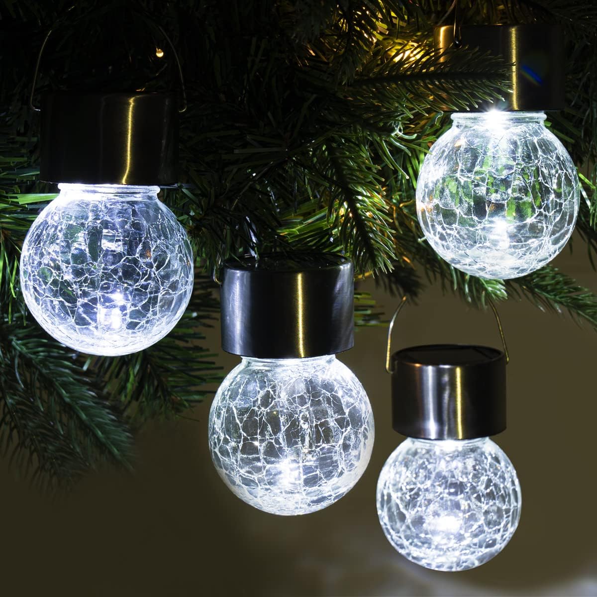 GIGALUMI 8 Pack Solar Hanging Lights, Multi-Color Changing Cracked Glass Hanging Ball Outdoor