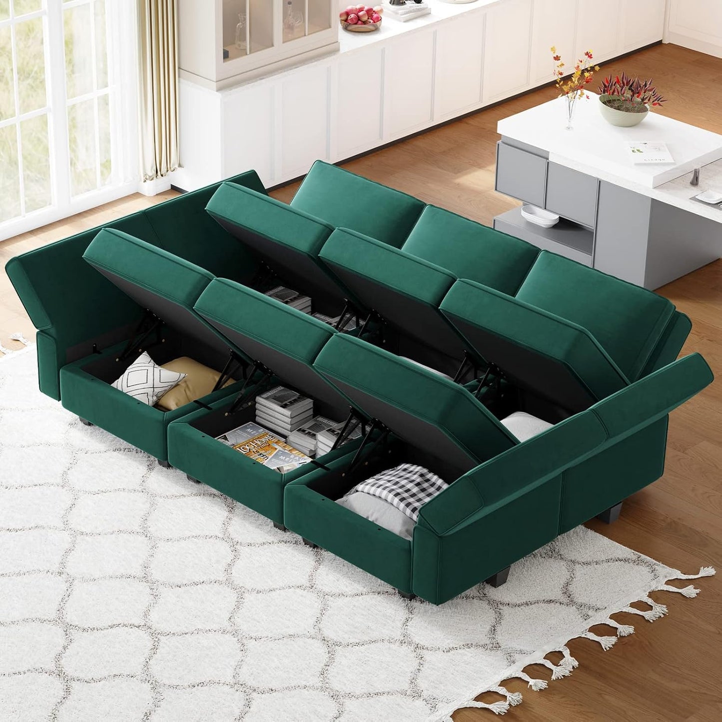 Belffin Modular Velvet Sectional Sofa with Chaise Lounge Sectional Sleeper Sofa with Storage Chaise
