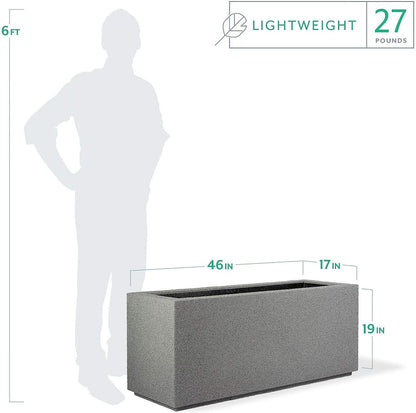PolyStone Milan Tall Modern Outdoor/Indoor Rectangular Trough Planter, 46" L X 17" W X 19" H