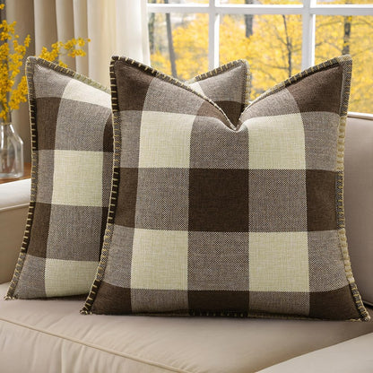 decorUhome Buffalo Plaid Check Throw Pillow Covers 22x22 Set of 2, Outdoor Decorative Farmhouse