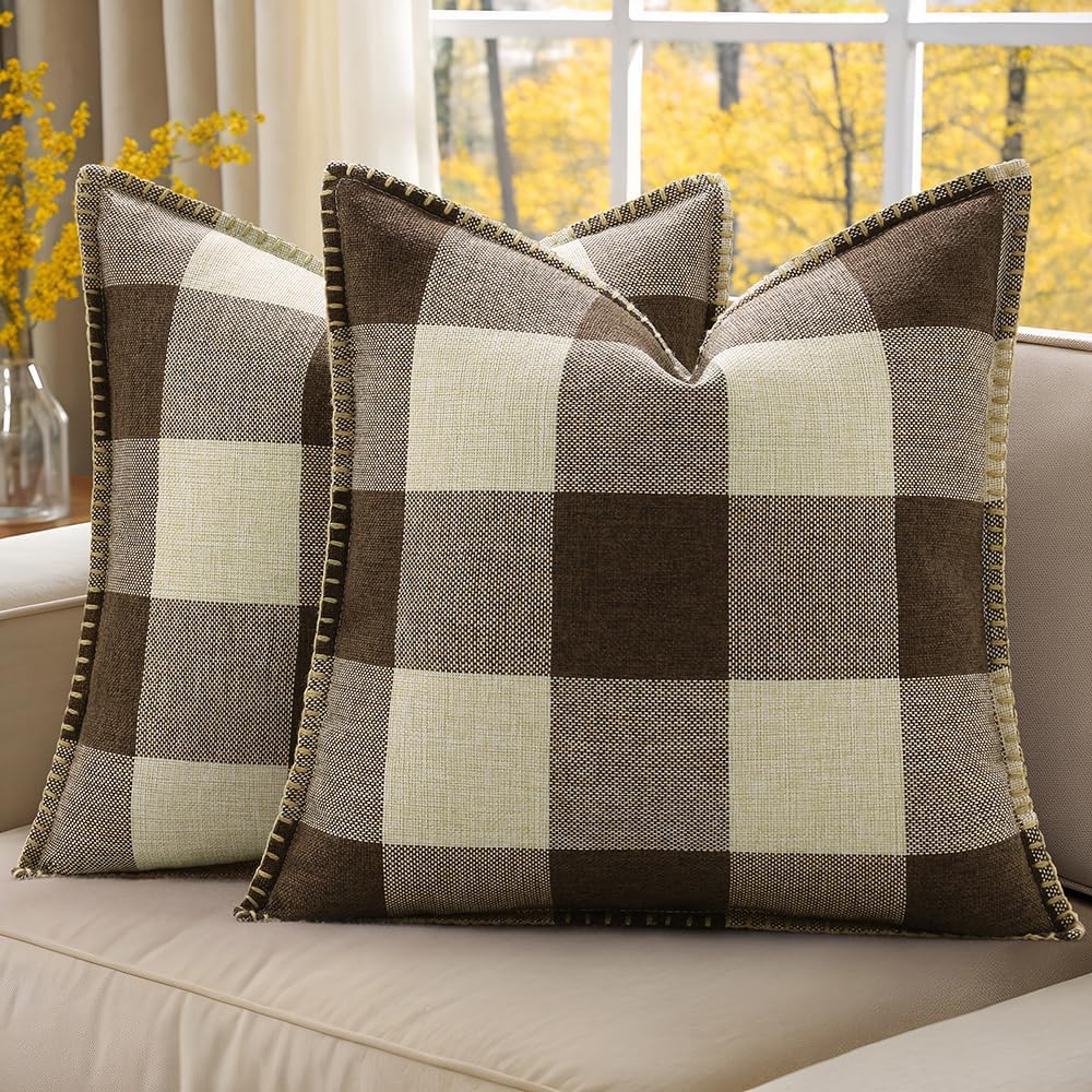 decorUhome Buffalo Plaid Check Throw Pillow Covers 18x18 Set of 2, Outdoor Decorative Farmhouse