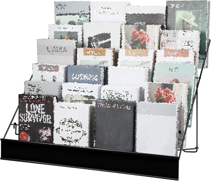Queekay 6 Tier Wire Countertop Rack black Comic Book Holders Wide Wire Magazine Rack Tabletop