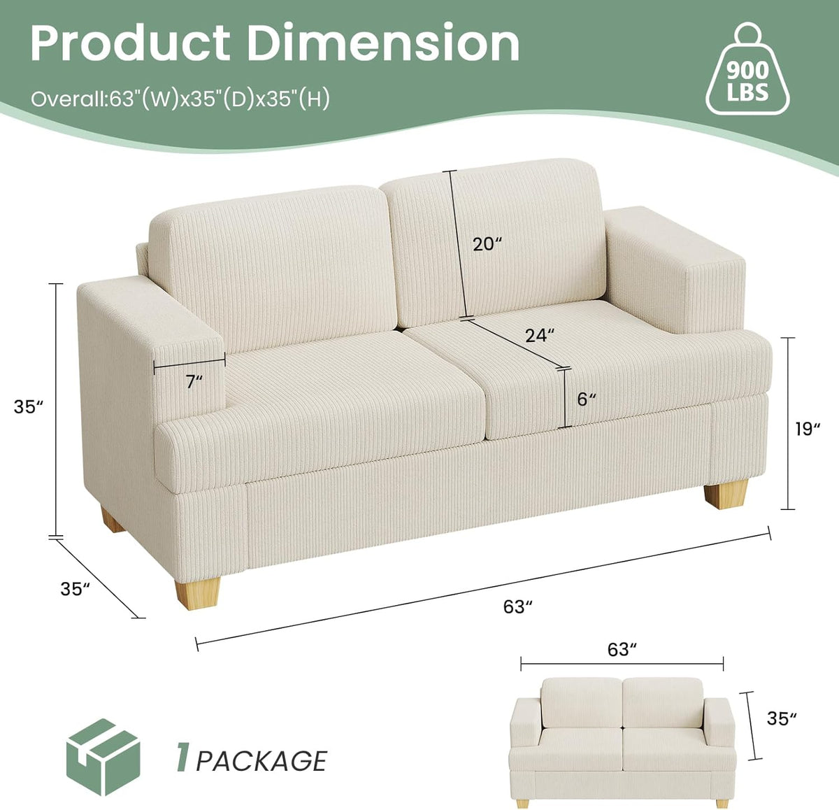 3 Pieces Corduroy Couch Set for Living Room, 3 Seater*2 & Loveseat Cloud Sofa, Deep Seat Floor