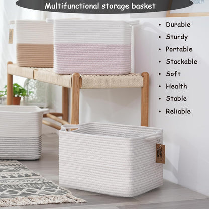 COMFY-HOMI Cotton Rope Woven Basket with Handles for Shelves,Toys,Book, Cloth Storage Baskets Bin