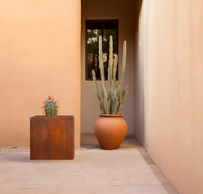 DIY CARTEL Corten Steel Cube Outdoor Planter Box, Rustic & Modern Farmhouse Design, Large Raised