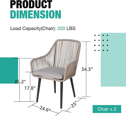 Patiorama Outdoor Dining Chairs, Patio Dining Chair Set of 2, All-Weather Woven Rope Rattan Chairs