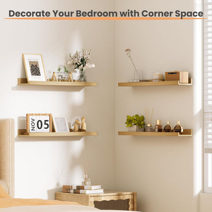 upsimples Floating Shelves for Wall, Wood Mounted Shelf Decor Storage Set of 6, for Bedroom, Living