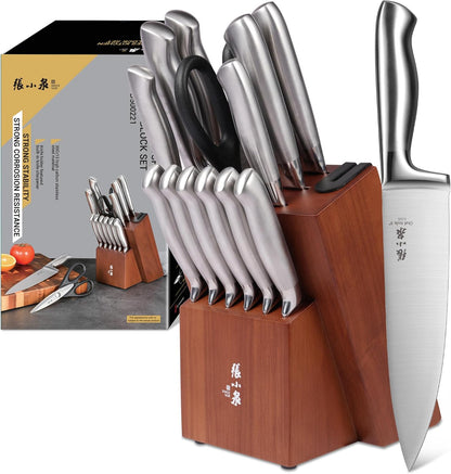 ZHANG XIAO QUAN SINCE 1628 15Pcs Knife Block Set,kitchen knife set with Built-in Sharpener