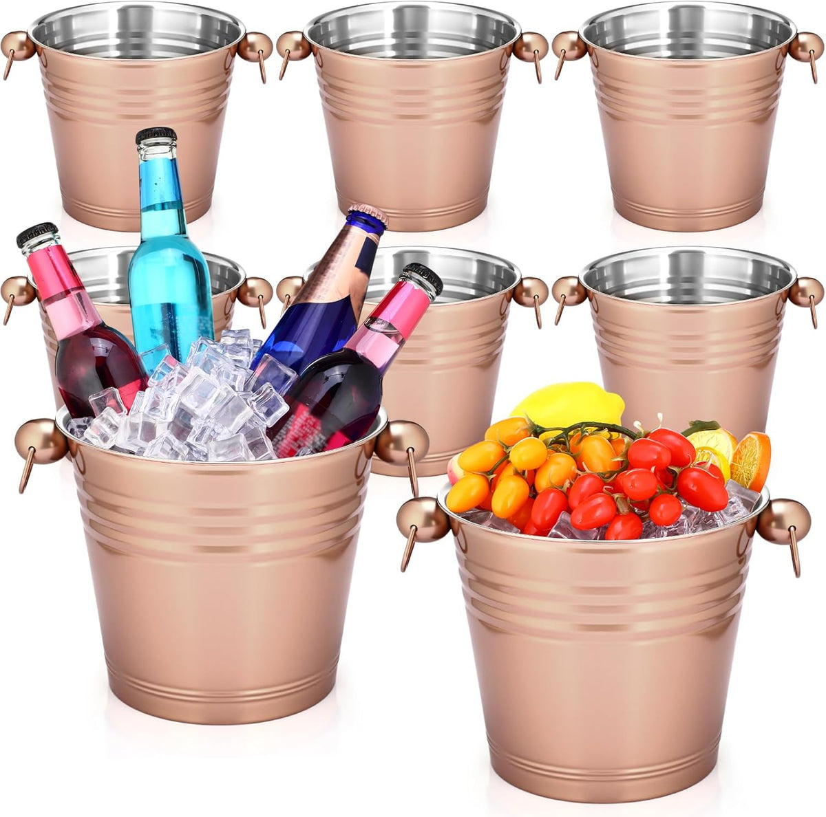 Amyhill 8 Pack Stainless Steel Ice Bucket 5.3 Quart/ 5 Liter with Handle Large Insulated Champagne