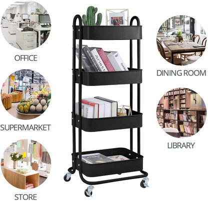 4-Tier Metal Mesh Utility Rolling Cart Storage Organizer Shelf Rack with Lockable Wheels for Living