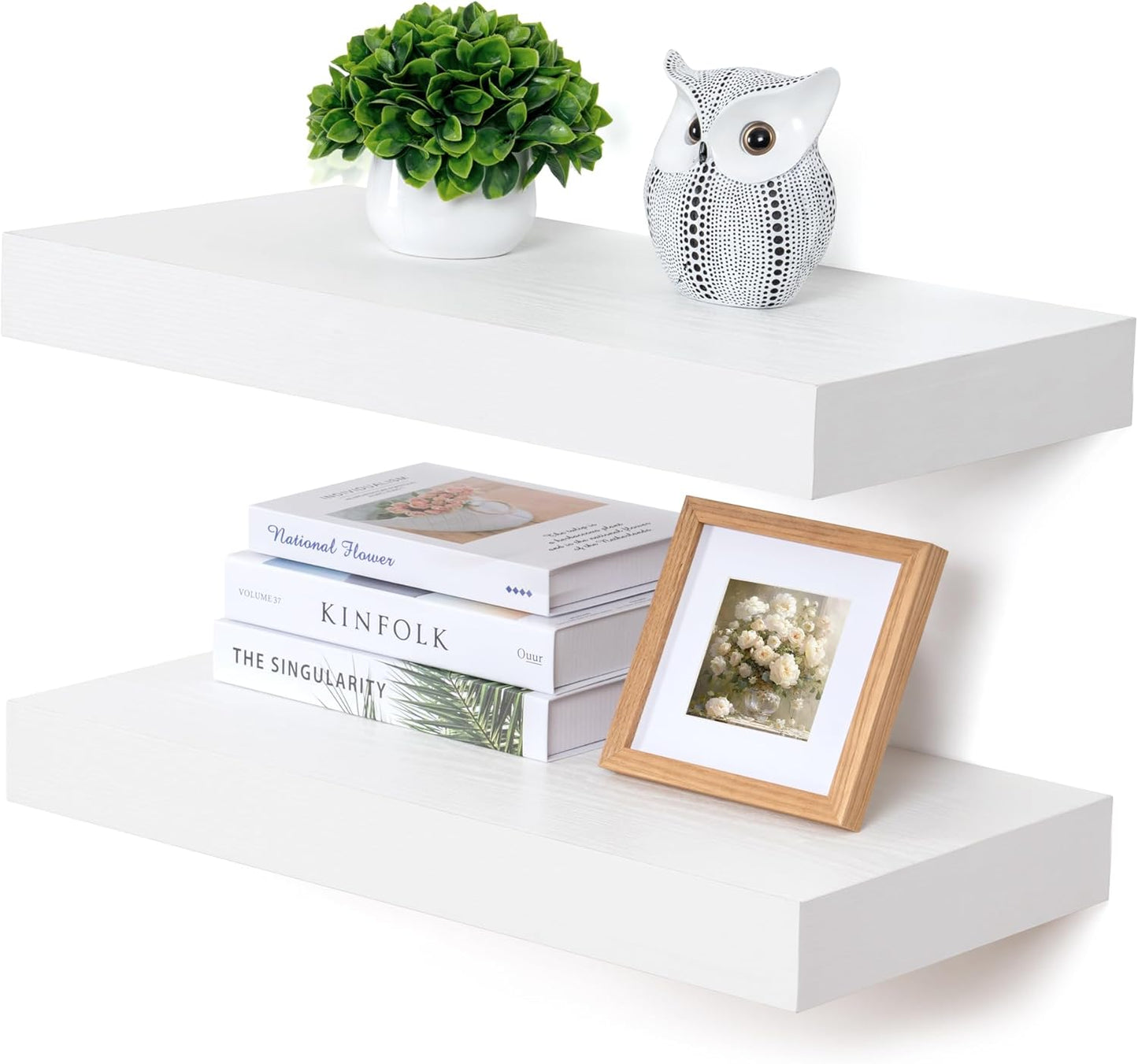 Deep Floating Shelves, 24''W x 12''D Floating Shelves White Set of 2, 12 Inch Deep Large Wood
