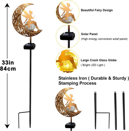 YJFWAL Garden Solar Lights Pathway Stake Lights Moon Fairy Glass Globe with Angel Decor, Gifts for