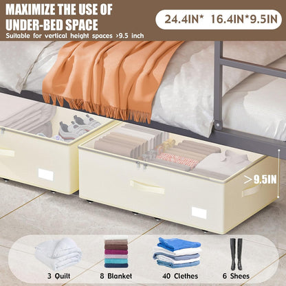 Under Bed Storage with Wheels, No Assemble Required 10 inches height Under Bed Storage bins,Large