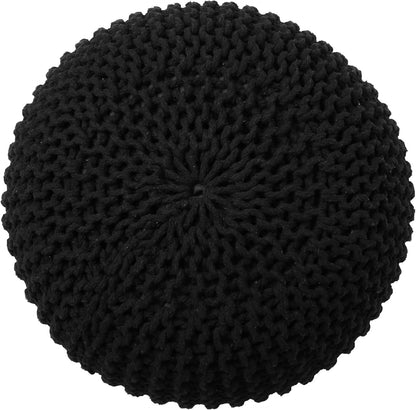 REDEARTH Round Pouf Foot Stool Ottoman - Hand Knitted Bean Bag - Cord Boho Pouffe - Cable Poof