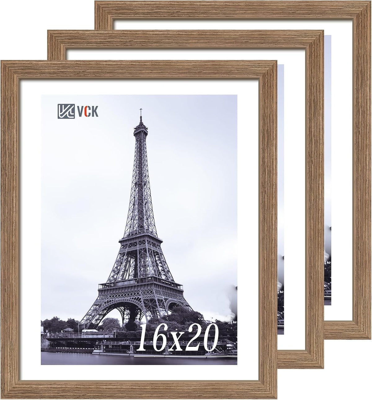 VCK 16x20 Picture Frames for Wall 3 Pack, Brown Walnut Wood Poster Frame, Exclusive Wood Grain
