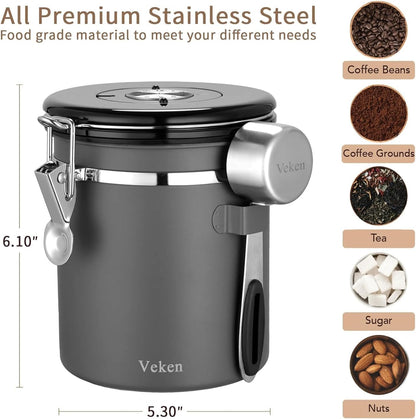 Veken Coffee Canister, Airtight Stainless Steel Kitchen Food Storage Container with Date Tracker