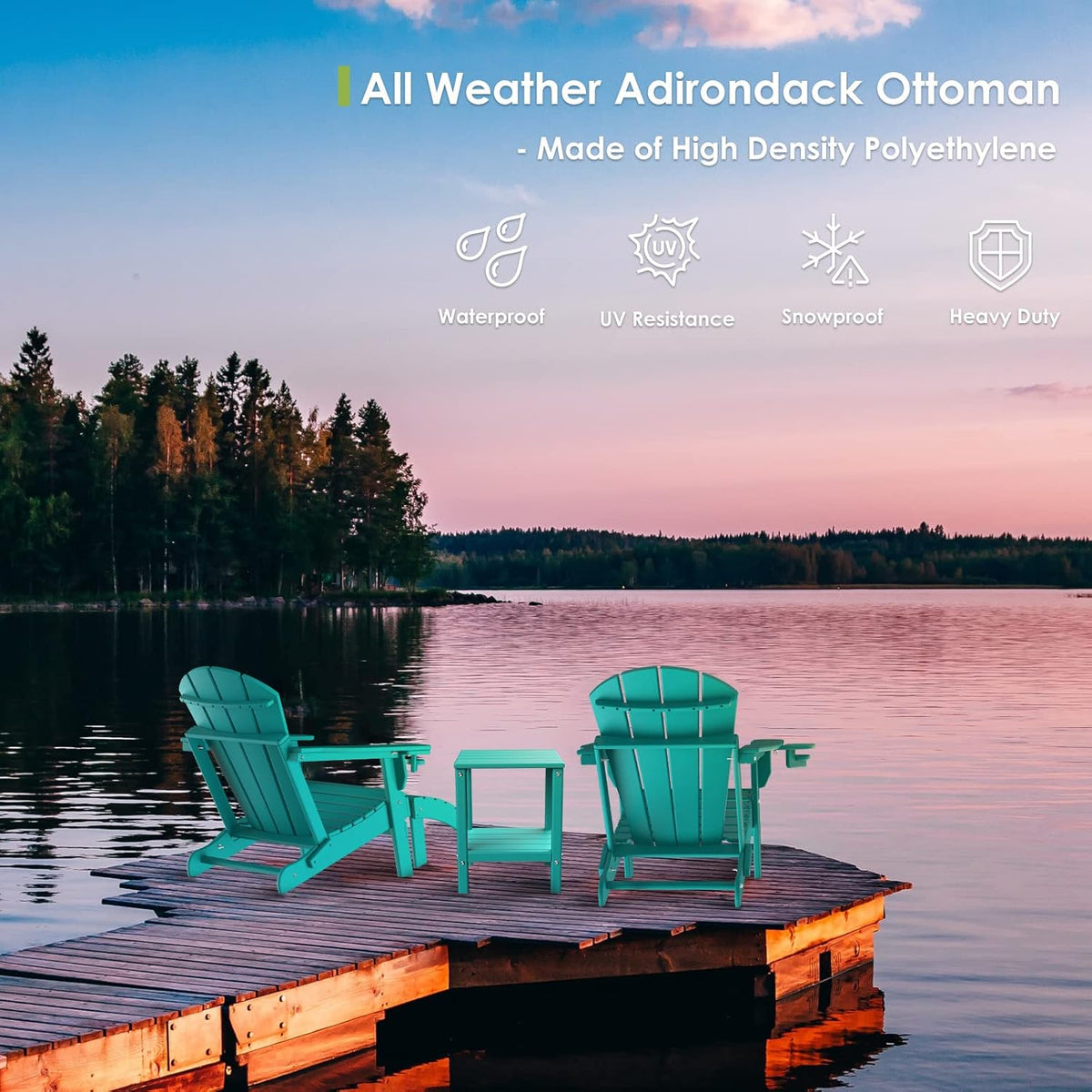 GREENVINES Adirondack-Ottoman | Set of 2 | HDPE Plastic | Outdoor Footrest | All Weather | Foot