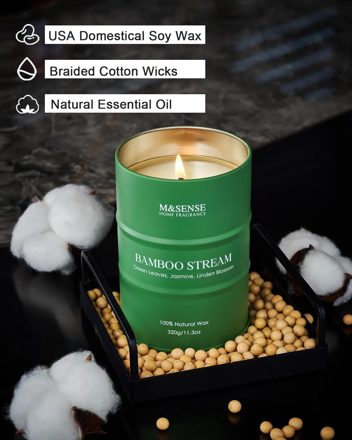 M&SENSE Bamboo Scented Candles Natural Non Toxic, Aromatherapy Candle for Stress Relief Meditation
