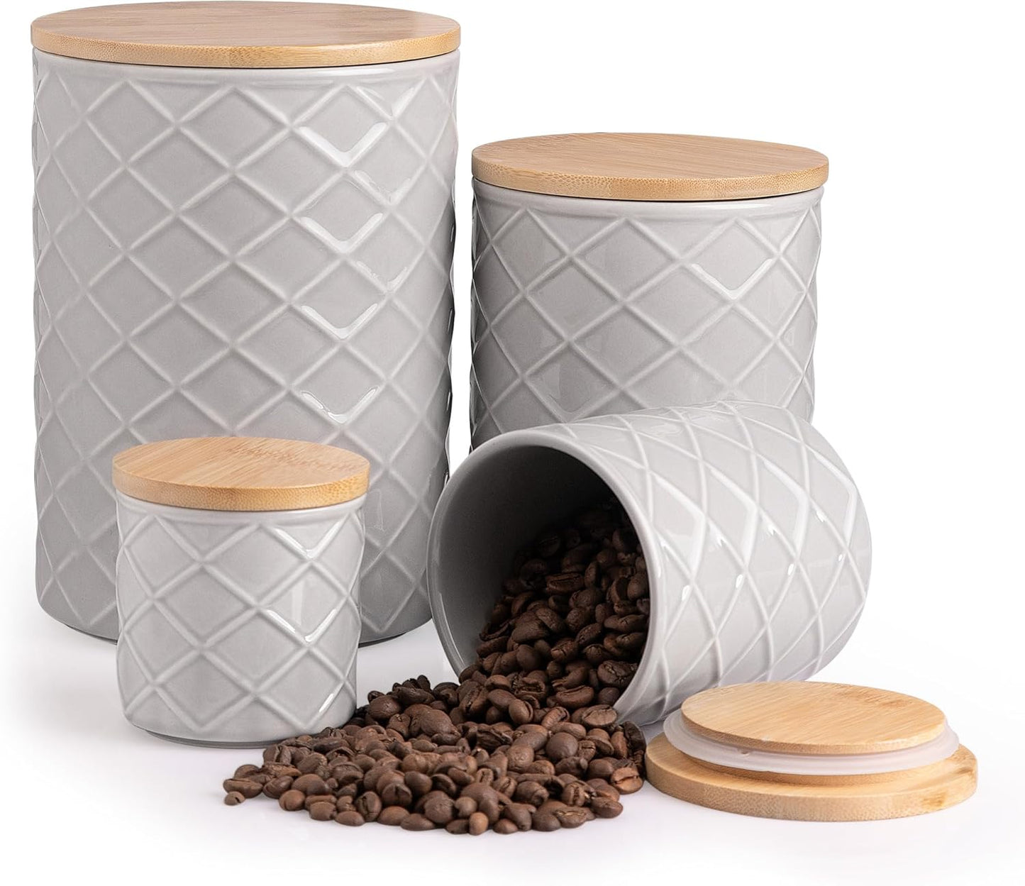 Sweejar Ceramic Canisters Sets for Kitchen Countertop, Relief Food Storage Jar with Bamboo Lid