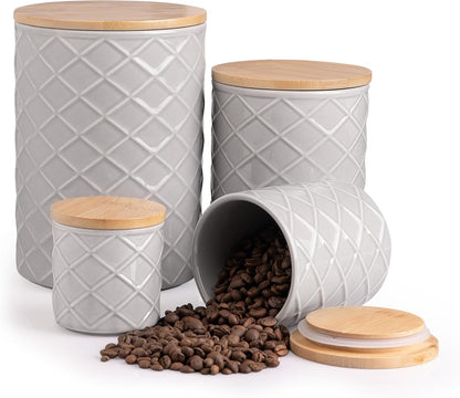 Sweejar Ceramic Canisters Sets for Kitchen Countertop, Relief Food Storage Jar with Bamboo Lid