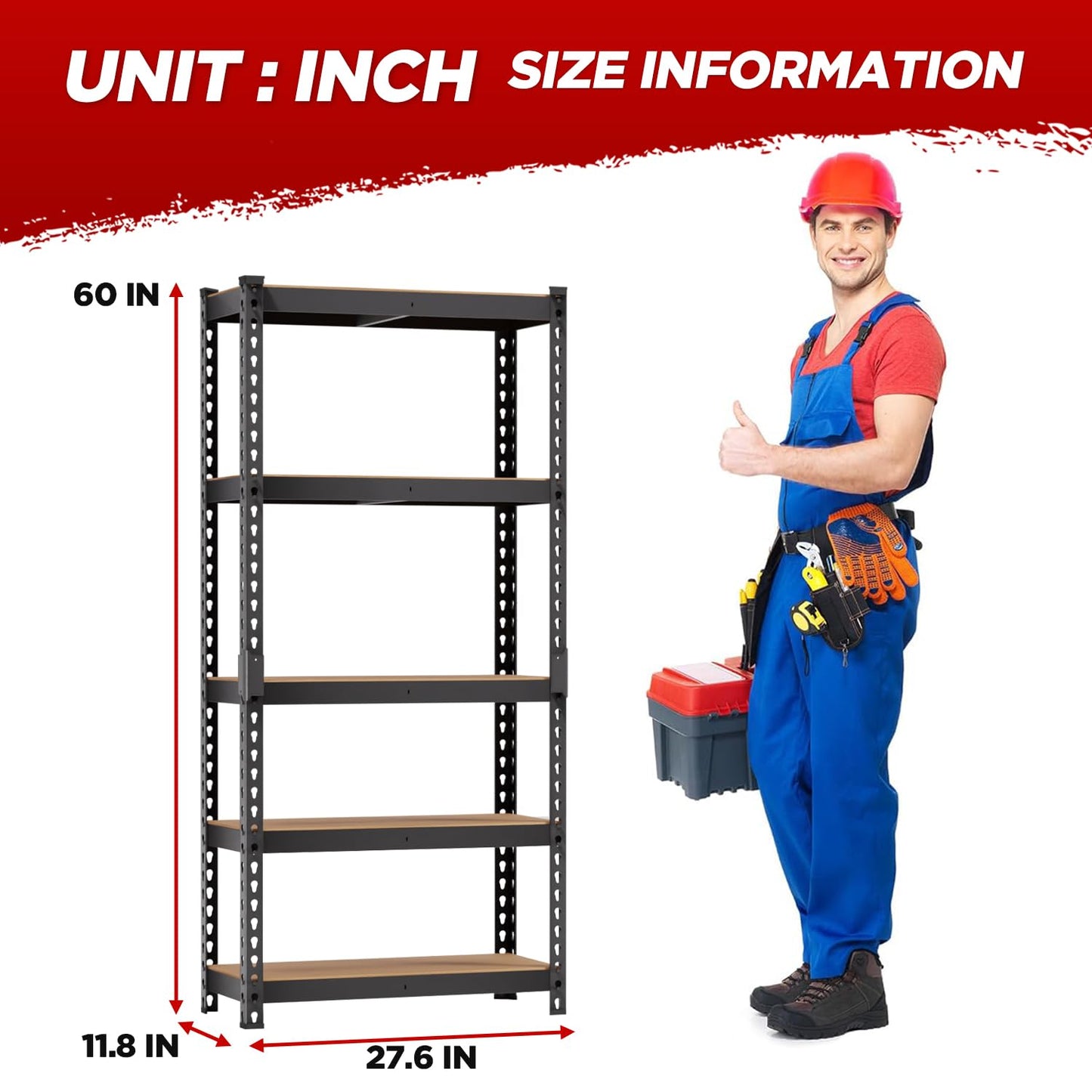 BestOffice 5-Tier Heavy Duty Storage Shelving Unit, 1650 LBS Adjustable Metal Garage Rack, 27.6" W