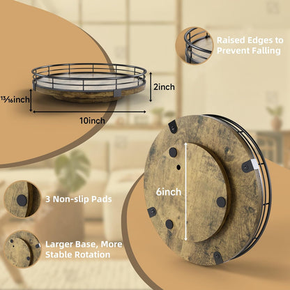 Lazy Susan Turntable Organizer for Table Top, 10’’ Round Wooden Lazy Susan for Cabinet Kitchen