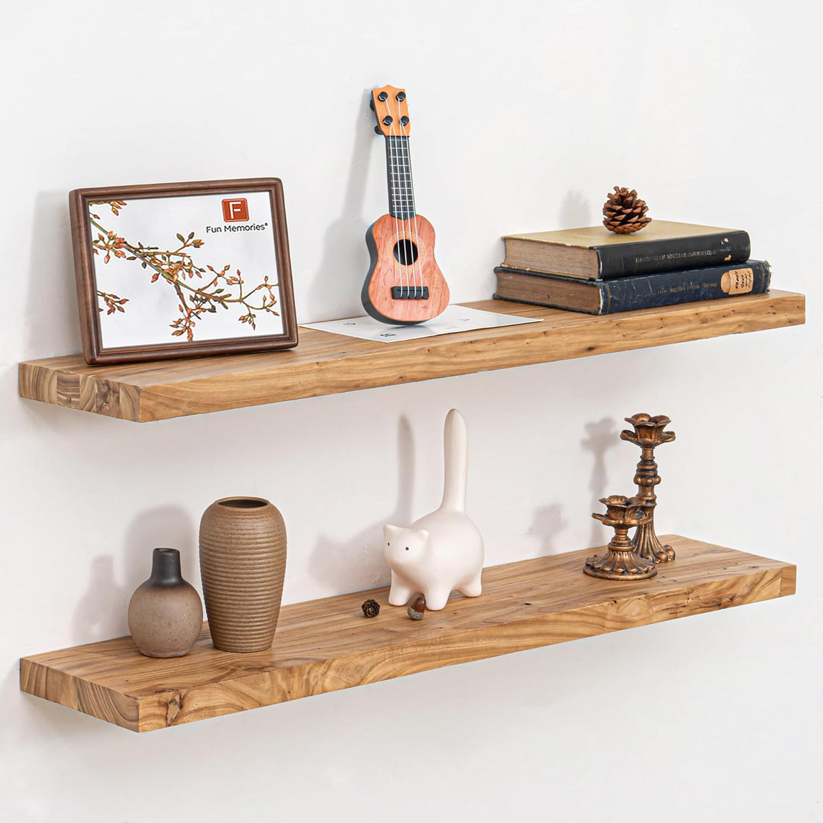 Fun Memories Solid Elm Wood Floating Shelves, 36 Inch Floating Shelves for Wall, Wall-Mounted