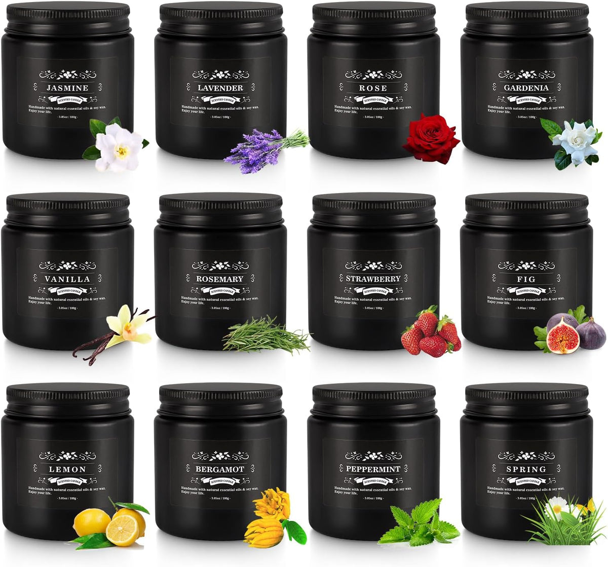 Scented Candle Set 12 Pack,Black, Candle for Home Scented, Odor Eliminating, Stress Relief, Long