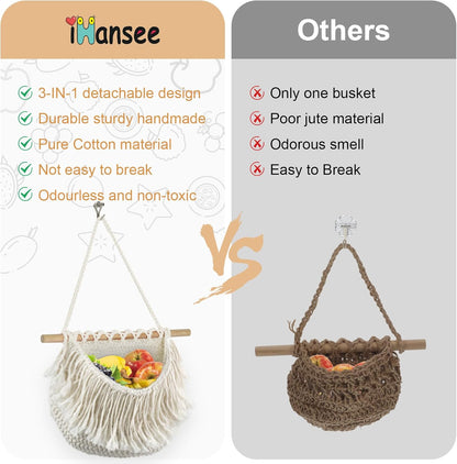 Hanging Baskets for Organizing, 3 Tier Detachable Wall Hanging Fruit Basket Over the Door Organizer