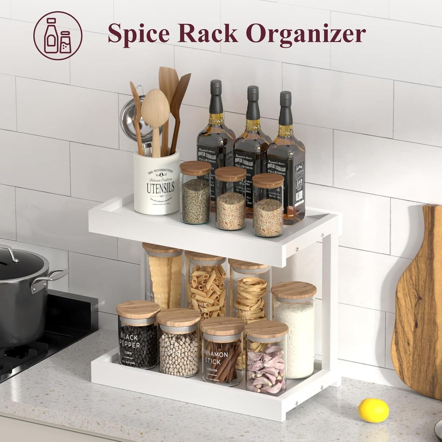 MARTY 2 Tier 15.75"x8.9" Large Countertop Shelf Organizer Spice Rack, Coffee Station Organizer for