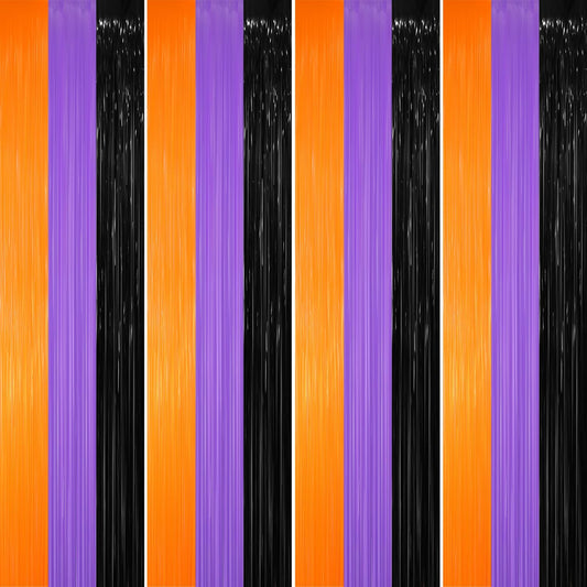 GOER 3.2 ft x 8.2 ft Metallic Tinsel Foil Fringe Party Backdrop for Halloween Birthday Graduation