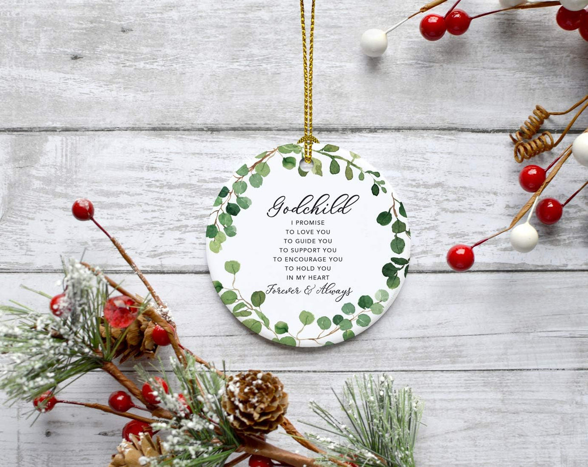 Andaz Press Round Ceramic Porcelain Christmas Tree Ornament Keepsake Collectible Gift, Godchild I